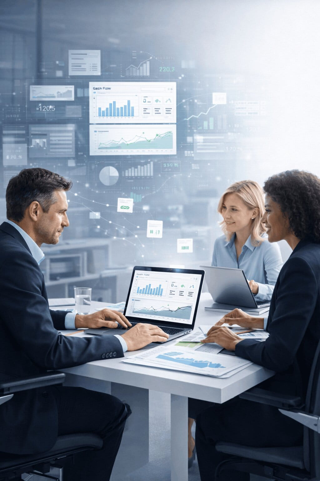 Equipe da Ziga Finance analisando indicadores financeiros e fluxo de caixa